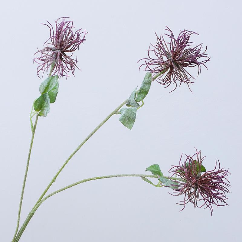 

Искусственный цветок Флокирование 3 вилки Большая ветка Морской еж Цветок Свадебный макет Украшения дома Искусственные цветы фиолетовый/красный