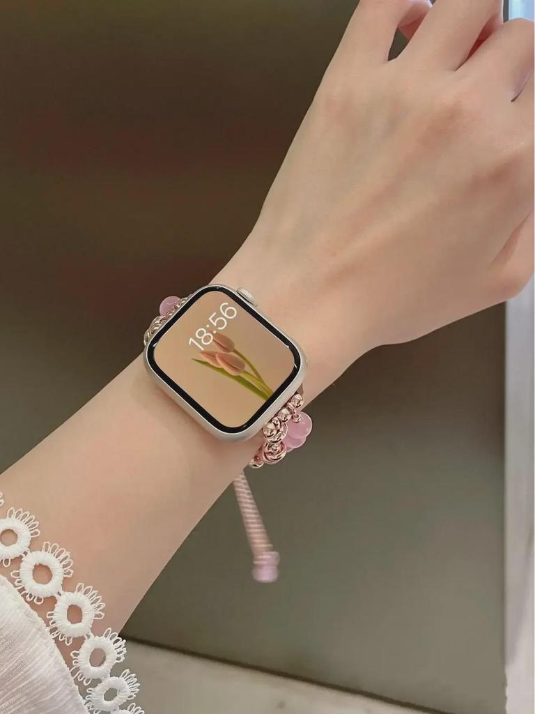 Cat's Eye Stone Bead Metal Strap for Apple Watch
