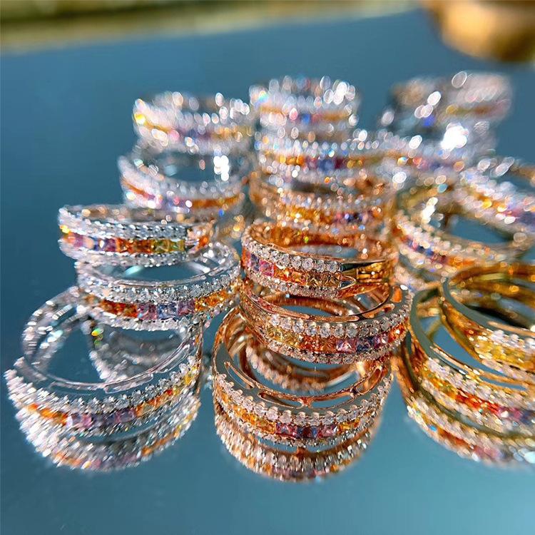 

Модное темпераментное кольцо из 18-каратного золота с сказочным номиналом, радужное сапфировое кольцо с градиентом, имитация бриллианта, кольцо в ряд Resizable белого золота