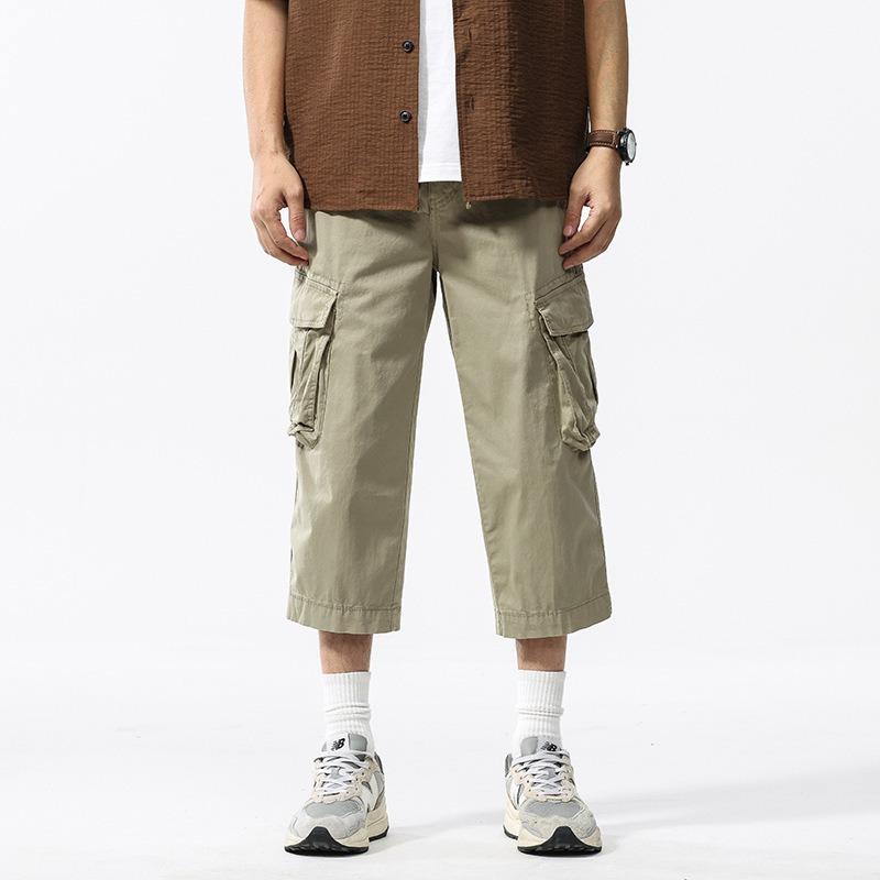 New Summer Trendy Overalls Men s Loose Casual Eight-point Pants Trendy Pants Men s High-end Men s Clothing 30 хаки