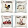 Bonhause Vintage Farmhouse Animals Throw Pillow Covers 18 X 18 Inch Rooster Pig Sheep Retro Truck Pillows for Couch Sofa Home Decor Set of 4