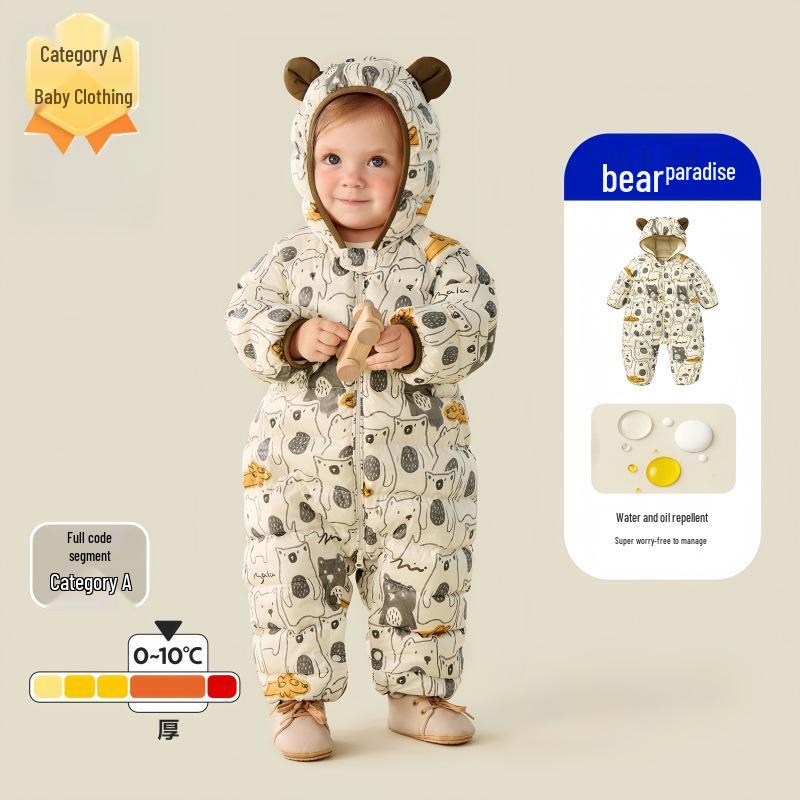 

Зимний детский пуховый комбинезон 2025: Унисекс трехслойный теплый уличный комбинезон 100CM (Fill Weight: 76.9g)