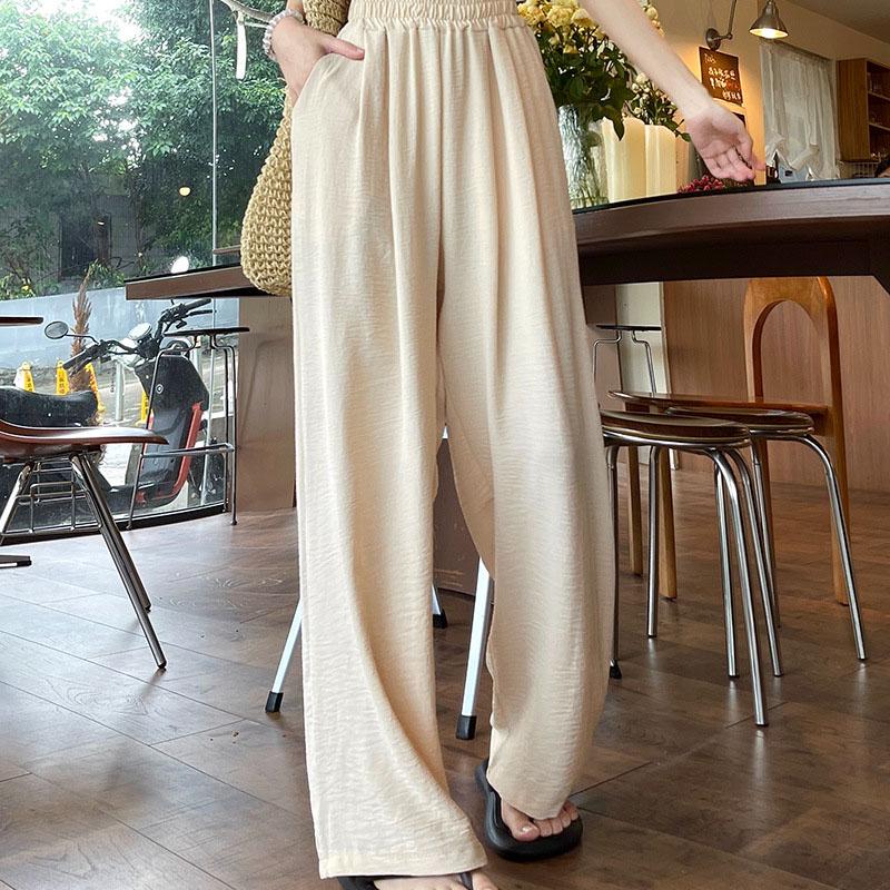 

Женские брюки до щиколотки, широкие, повседневные, летние, однотонные, с эластичной резинкой на талии, свободные, из ледяного шелка, женские брюки на весну и лето XL абрикосовый