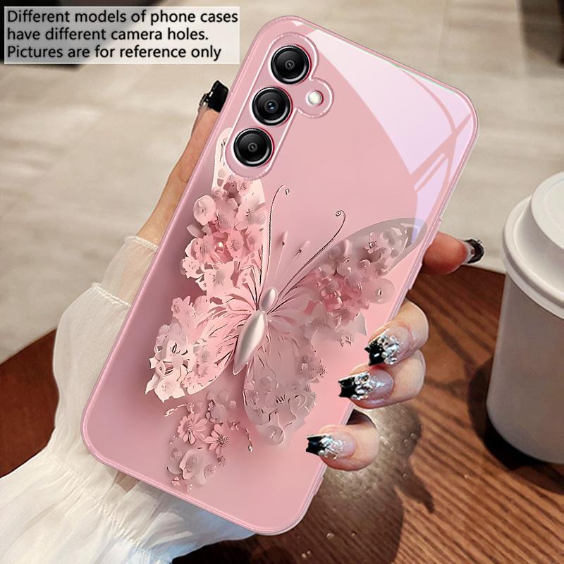 Green Flower Butterfly For Samsung A 73 72 71 70 56 55 54 53 52 51 50 42 35 34 33 32 31 26 25 24 23 22 30 20 Glass Phone Case