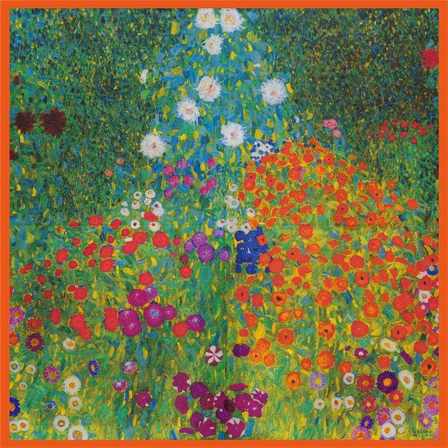 Silk Scarf Women Paintings Series Square Scarves Head Echarpes Silk Foulards Femme Wraps Beach Shawls Bandana Lady Hijabs 90CM