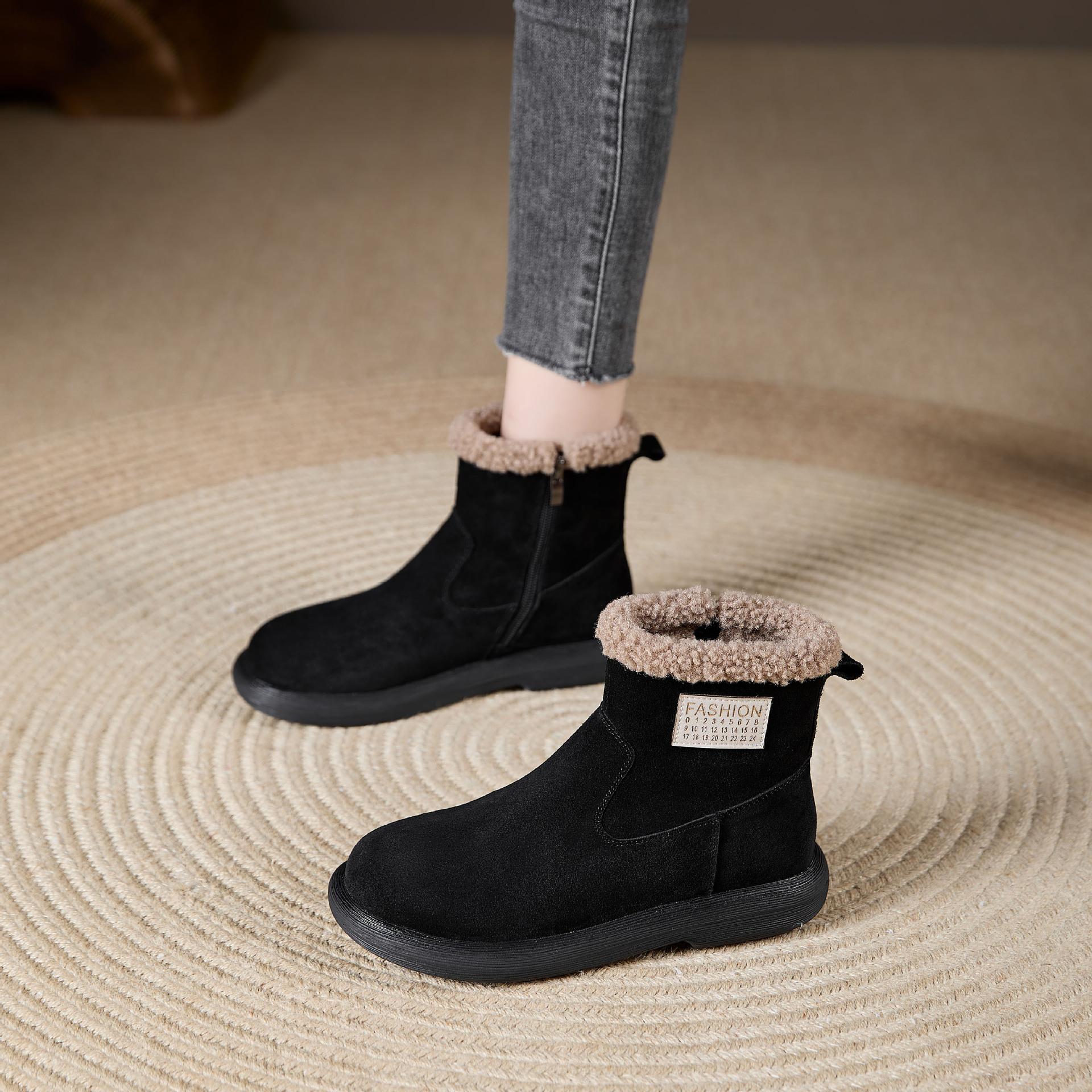 

Женские зимние ботинки на платформе с застежкой-молнией, ботильоны без застежек, с подкладкой из искусственного меха, удобные теплые короткие ботинки для ходьбы, обувь для женщин 35 чёрный