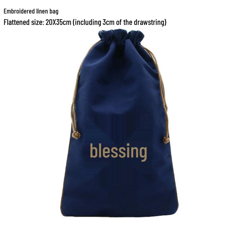 "Extra Large Embroidered Linen Drawstring Bag for Storage and Gifting"