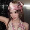 Y2K Small Square Scarf Geometric Shape Leopard Print Silk Scarf Elegant Satin Hijab  Beach