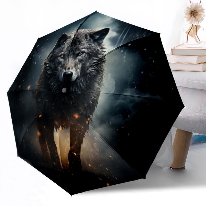 Wolf Traumlandschaft Automatischer Outdoor-Regenschirm Einziebares Design mit 8 Speichen Langlebig Leicht Perfektes Geschenk für Freunde Familie