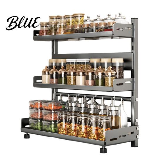 Portaspezie Robusto Rastrelliera da Cucina in Acciaio al Carbonio 2/3 Livelli Organizer da Banco per Condimenti Organizzatore Portabottiglie Multi-Livello per Spezie