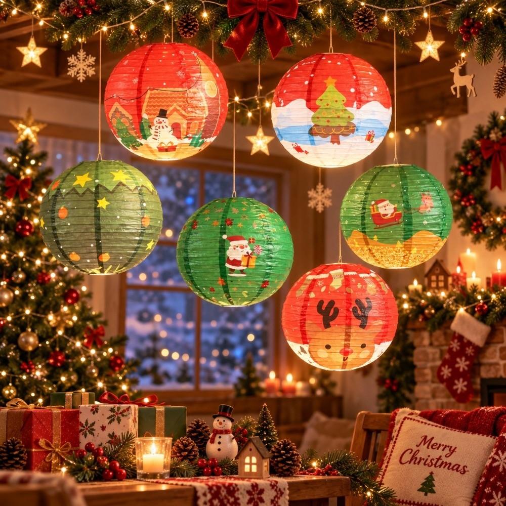 Santa Claus Christmas Hanging Ornaments DIY Folding Lantern Ball Christmas Paper Lantern Xmas