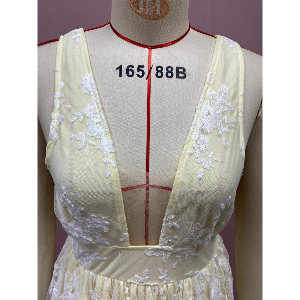 Women's Summer New Sheer Mesh Backless Dress - Deep V Neck Lace Long Gown with Spaghetti Straps, Elegant Evening Dress