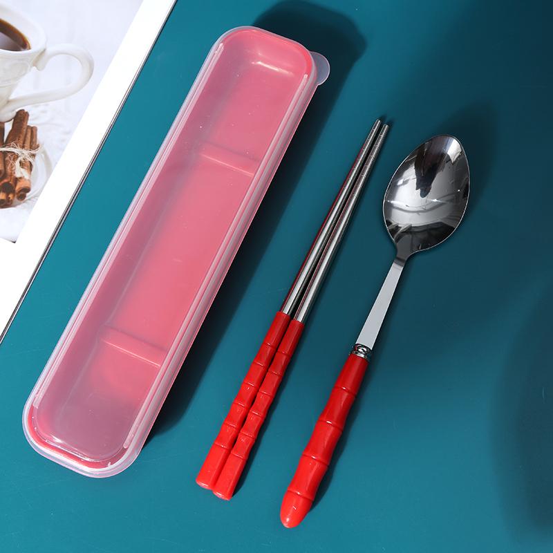 Chopsticks and Spoon Set Student Stainless Steel Portable Tableware 3-Piece Set Children's Fork Single Office Worker Storage Box