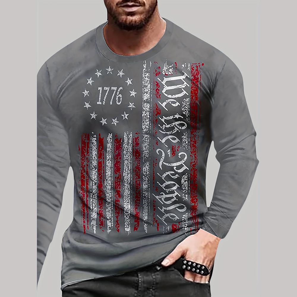 Vintage Men's T Shirt Long Sleeve Fall Tops Broken Flag Pattern 3D Printed War T Shirt Oversized Loose Street Sportswear Xs-7Xl