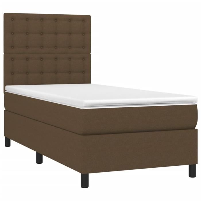 3142076 vidaXL Lit à sommier tapissier avec matelas Marron foncé 100x200 cm