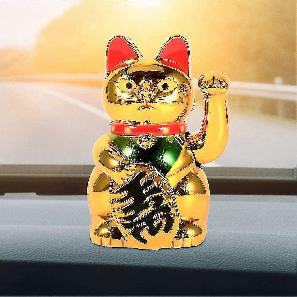 Lucky Cat, Arm Waving, Big Gold Cute Cat With Hand Waving Paw Up For Welcoming