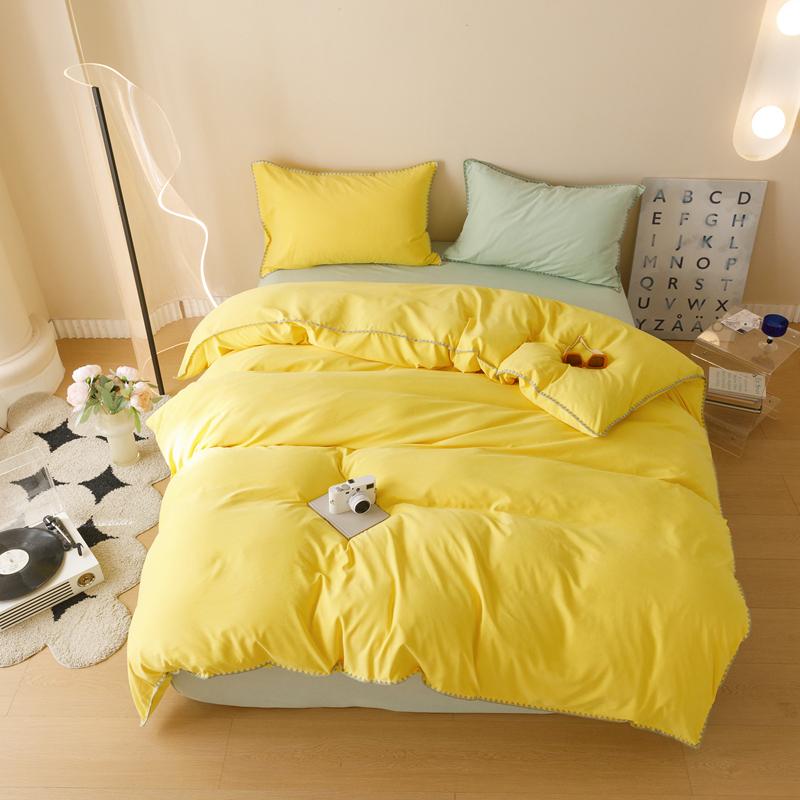 Stripe Color Collision Shell Embroidery Student Dormitory Solid Color Four Piece Set