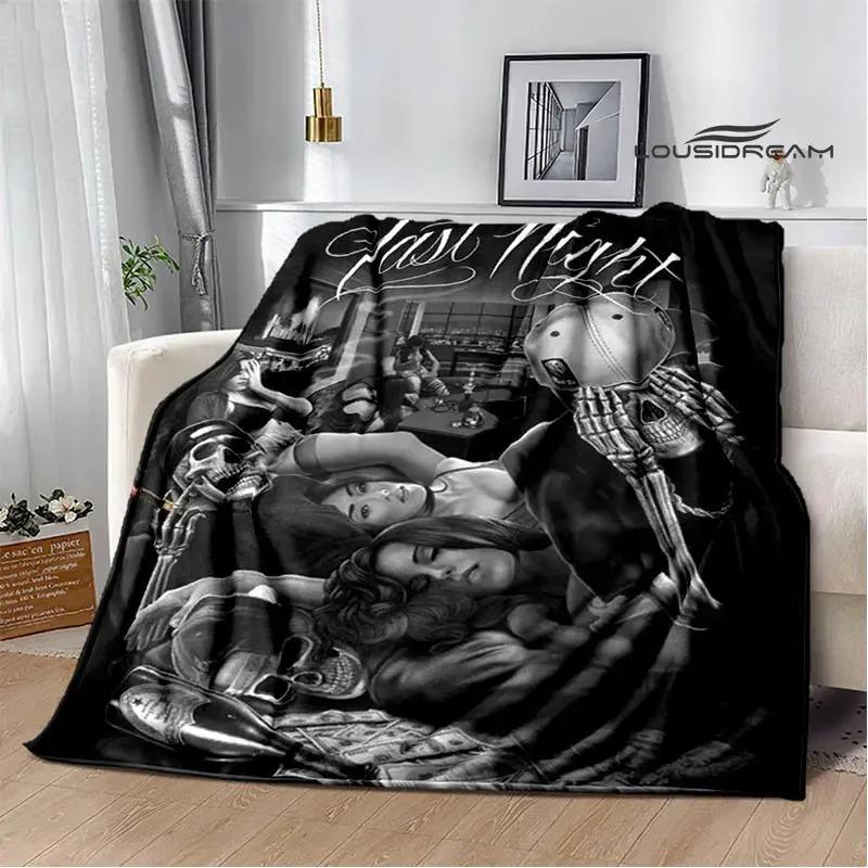 Retro Totenkopf Motorrad bedruckte Decken Picknickdecke Flansch Warme Decke Haus Reise Decken Bettwäsche Geburtstagsgeschenk