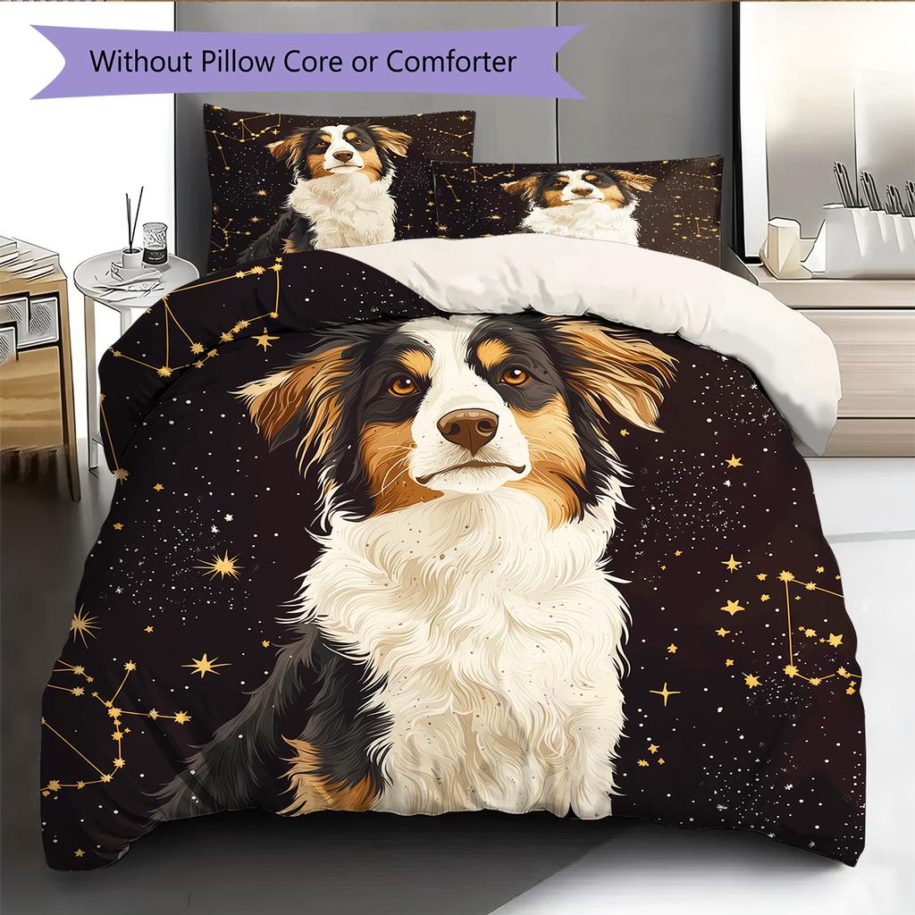 Black Australian Shepherd Pattern Bedding Home Decoration Birthday Gift (1 * duvet cover + 2 * pillowcase, without core)