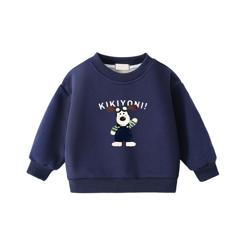 Popular Korean-Style Kids' Round Neck Long Sleeve Velvet-Lined Loose Hoodie
