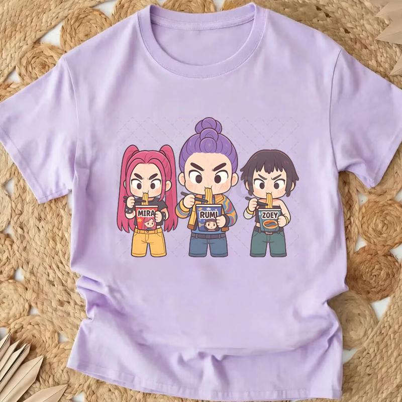 Popular Cartoon Print Women T-Shirt Cartoon Design Casual Harajuku Style T-shirts Girls Round Neck Short Sleeved Top Fans Gifts