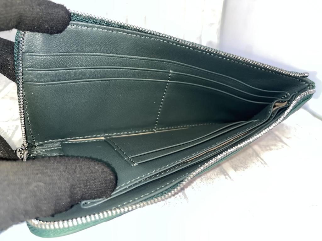 GUODI Genuine Crocodile Leather Matte Crocodile Long Wallet with L-Shaped Zipper, for Men and Women, W169L (Cyprus Green)