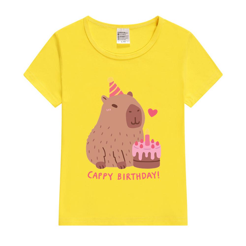 Cute Capybara And Cake Happy Cappy Birthday Kids TShirt Print Girls Clothes Child Tshirt White Short Sleeve Tee 112 Year