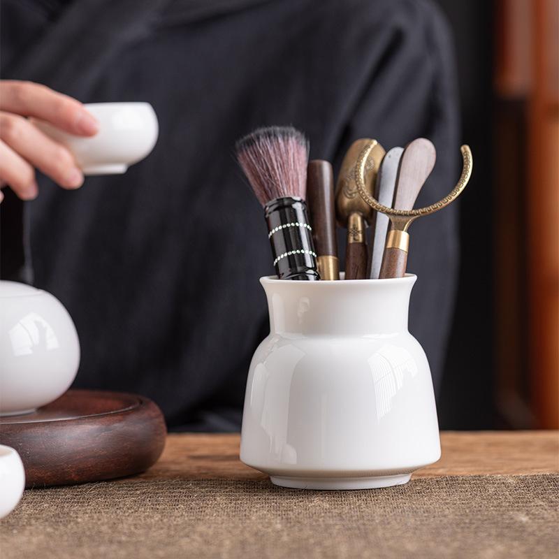 Suet Jade Porcelain Tea Ceremony Six Gentlemen Set, Ebony Kung Fu Tea Set, Tea Clip, Tea Making Tool Accessories