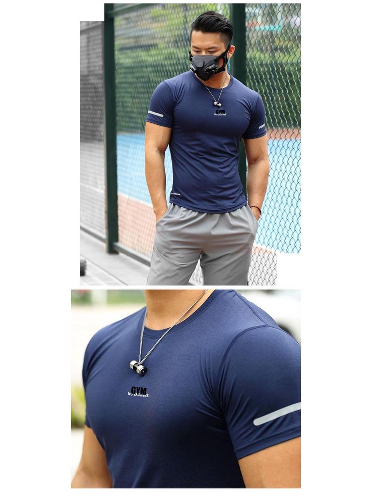 Tricou de trening reflectorizant cu mânecă scurtă și uscare rapidă pentru bărbați, Muscle-Fit