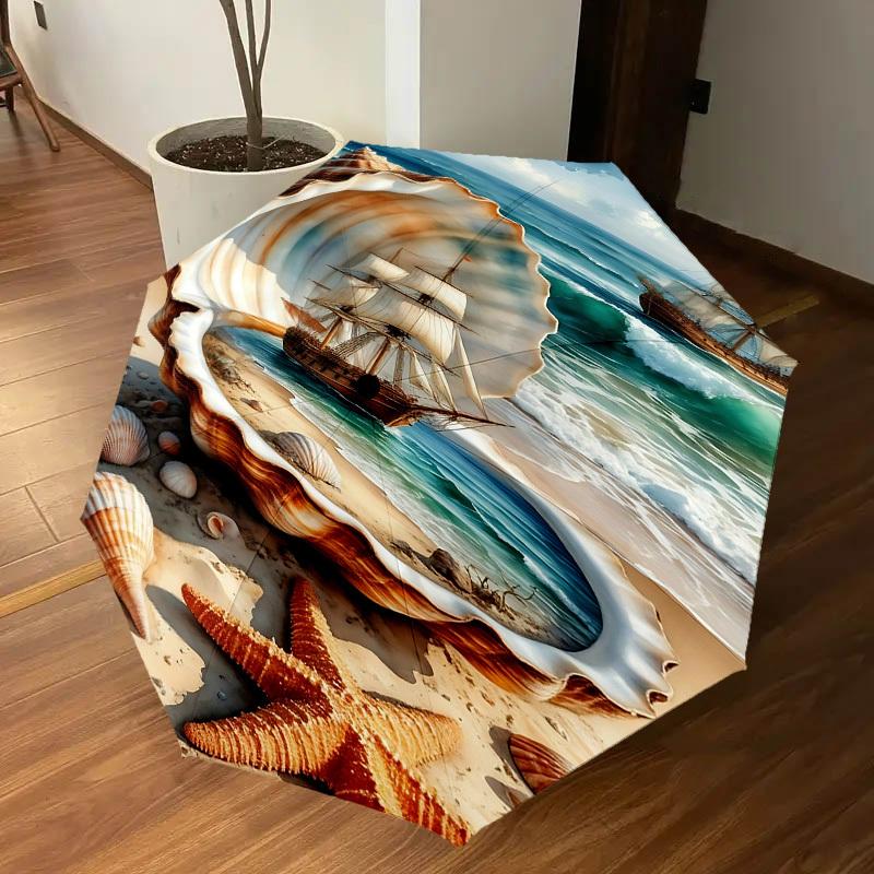 1PC Seashell Ocean Umbrella-8-Rib Reinforced, Automatic Open, Lightweight & Durable, Fashion Accessory for Outdoor, J0370