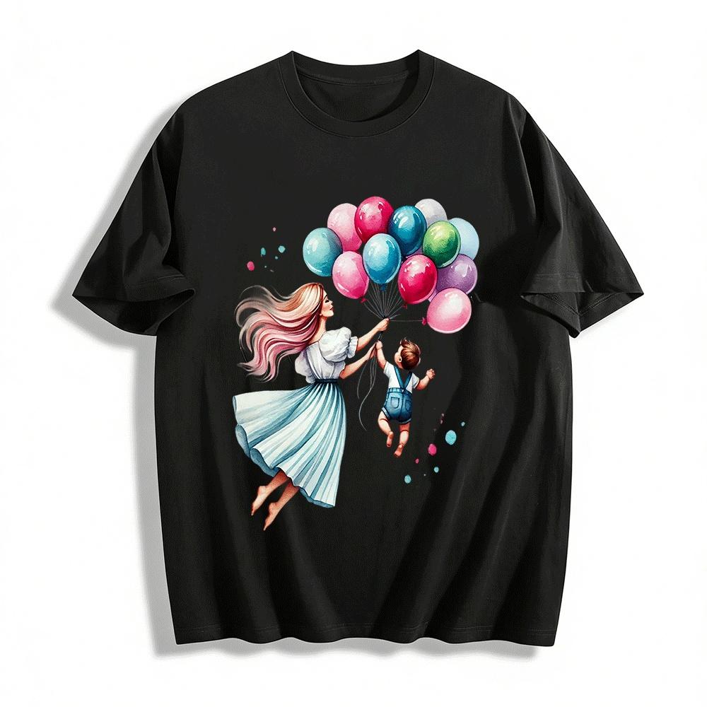 Mother And Baby Balloon Print Casual Loose Fit Top For Family Pure cotton T-shirt XXS
