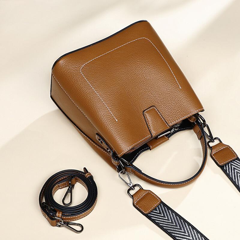 Bag Leather Fashion Bucket Bag Simple Single Shoulder Crossbody Bag Handbag for Women