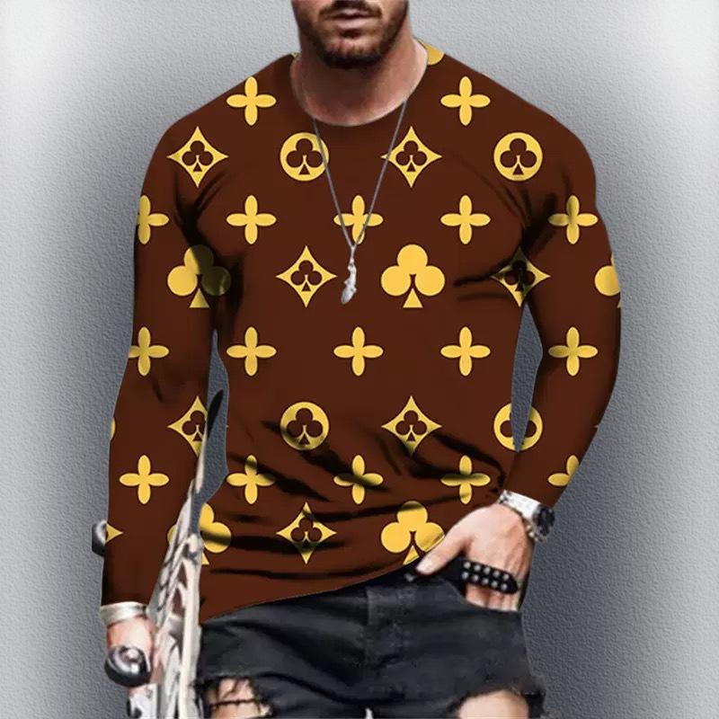 

2025 Новинка Горячая Распродажа Модная Трансграничная Мужская Нишевая Марка Футболка с Длинным Рукавом с Полным Принтом Мужская Свободный и Удобный Топ L