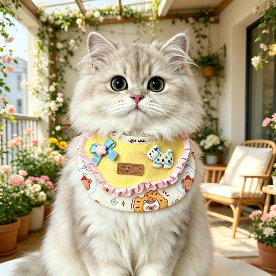 Pet Bib Adjustable Elastic Cord Cat Bandana with Cartoon Pattern Printed Breathable Cat Collar for Small to Medium Pets