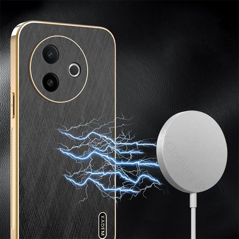 6D Plating Gold Silk Texture Leather Phone Case For Vivo Y300i Y300 Pro Plus Y200 Y78 Y100 Plus Fast Charger Electroplated Cover