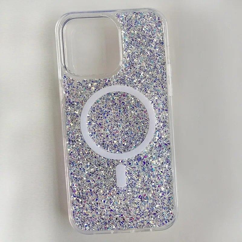 Clear Glitter Bling Magnetic Case for iPhone 14 13 12 Pro Max Plus Cover for MagSafe Wireless Charging Soft Silicone Cover Funda