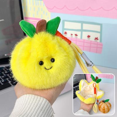 Peelable Fruit Plush Keychain 3.54-Inch Stuffed Toy for Kids Adults Cute Orange Lemon Durian Shape Interactive Stress Relief Toy Bag Backpack