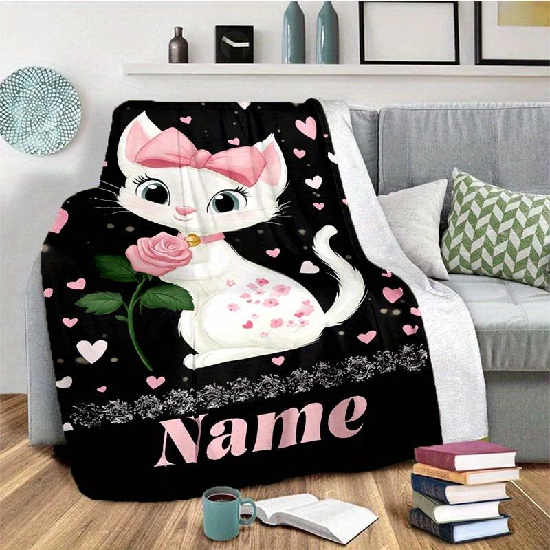 Cat And Flowers Customize Your Name Blanket Warm Comfortable And Soft Blankets Are Suitable For Home Lunch Break Blanket Office Sofa Sofa Gift To