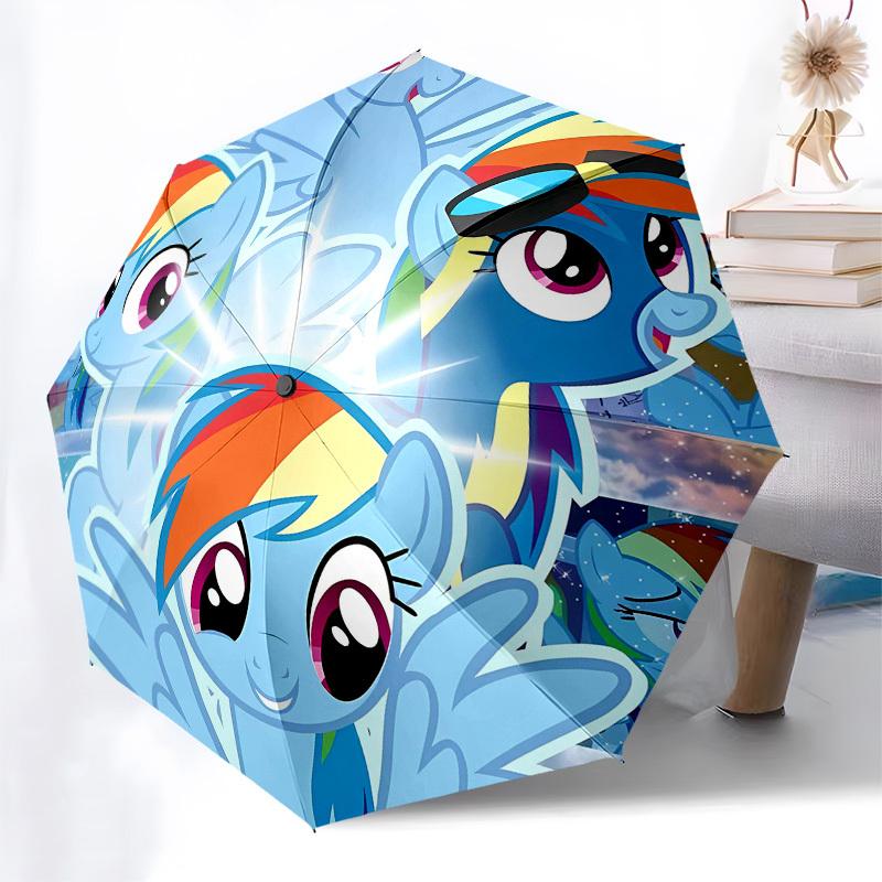 Rainbow Dash, My Little Pony Automatic Opening and Closing, 8 rib Structure Portable Umbrella, Suitable for Men and Women in All Seasons Pe