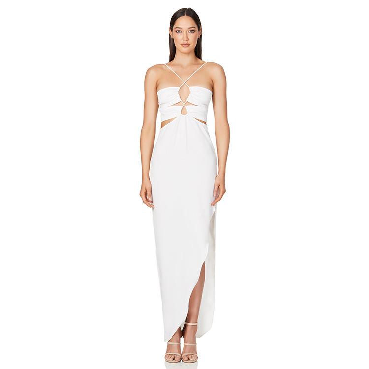 Summer Women's Split Hanging Neck Slim Elegant Dresses