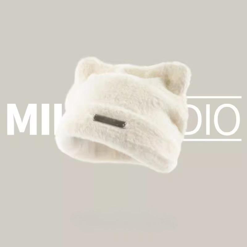 Cute Fluffy Cat Ears Hat Bear Ears Knitted Cap Beanie Hat Winter/Autumn for Women Outdoor Use Keep Warm