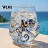 Unique Coastal Style Drinking Glass 12oz Octopus Water Cup, Embossed Design, Hand Painted Marine Gift for Ocean Lovers Home Bar Decor Cup