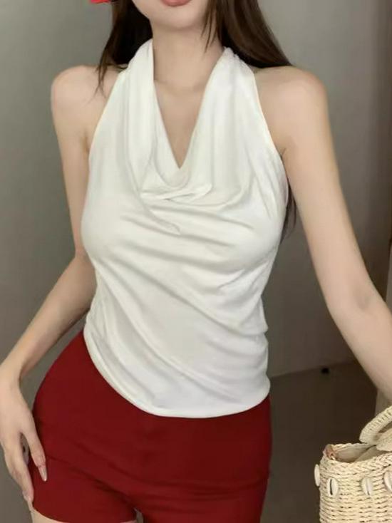 Pure Desire Spicy Girl Halter T-Shirt - Slim, Sexy, Low-Cut, Sleeveless for Women, Summer Trend