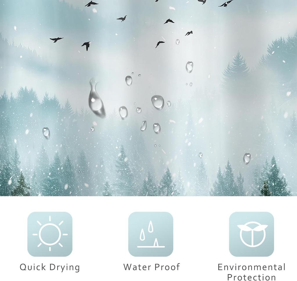 Winter Forest Shower Curtain Snowy Trees Mountain Scene Nature Art Peaceful Design Bath Decor Waterproof Fabric Home Accessories