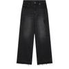 FW24 Zipper Distressed Pocket Straight Leg Jeans Women Jeans Black WD-DP3-24-359-W-BK
