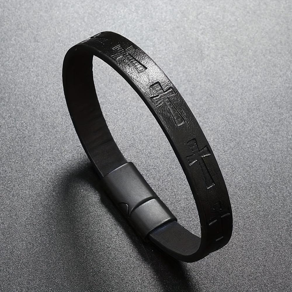 Fashion Men s Pu Leather Cross Pattern Retro Bracelet
