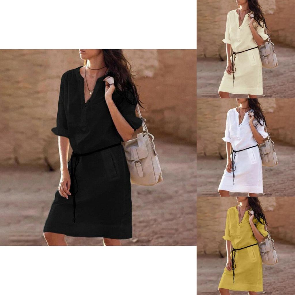 Plus Size Women Long Sleeve Shift Dress With Elegant V Neck Design For Casual Outings