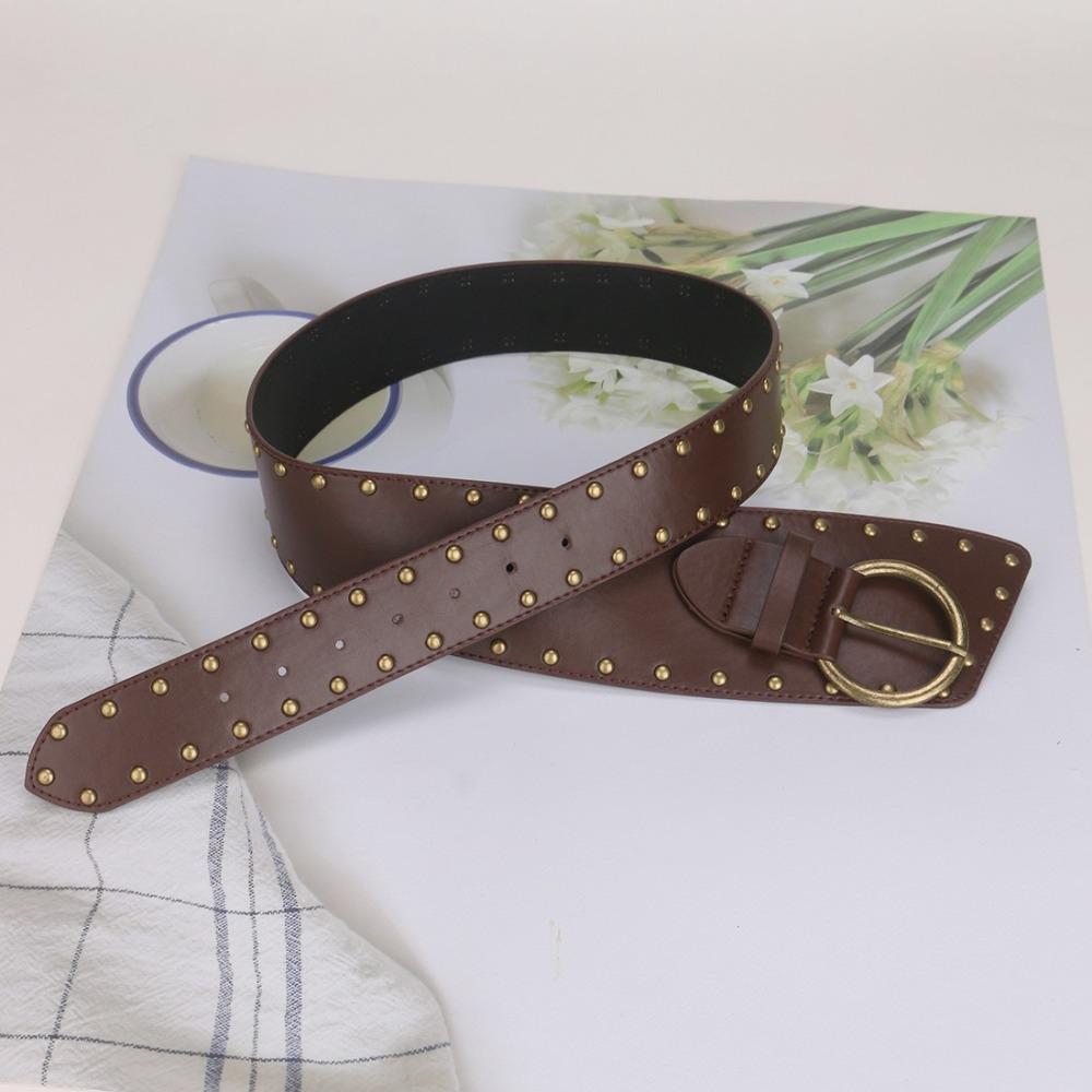 Adjustable Wide Cummerbunds PU Leather Waist Corset Fashion Metal Rivet Belt  Dress