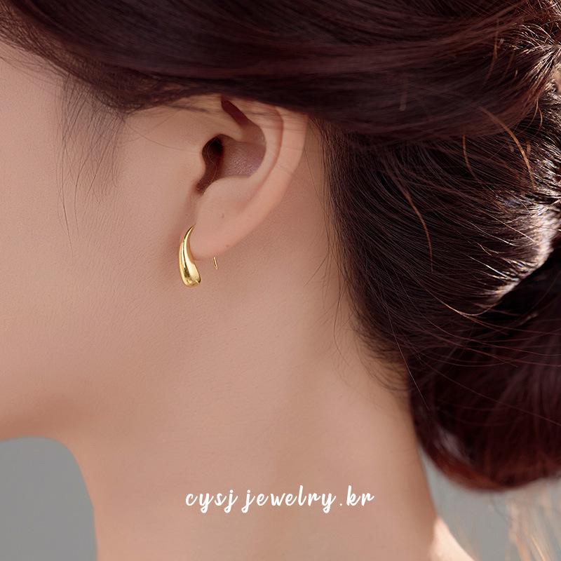Cui Yan S999 Silver Korean Minimalist Water Drop Ear Hooks for Women - Trendy Cross-Border Ins Hot Earrings