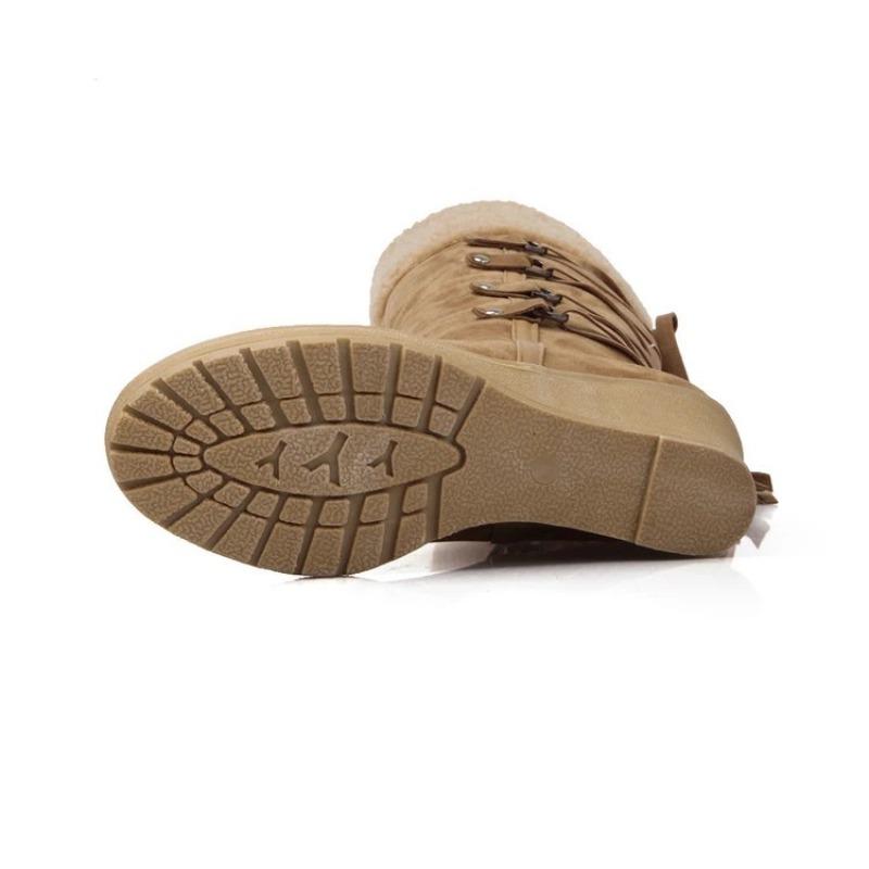 Factory direct sales of new European, American and foreign trade large size rear lace-up tassel high boots sleeve slope heel snow boots